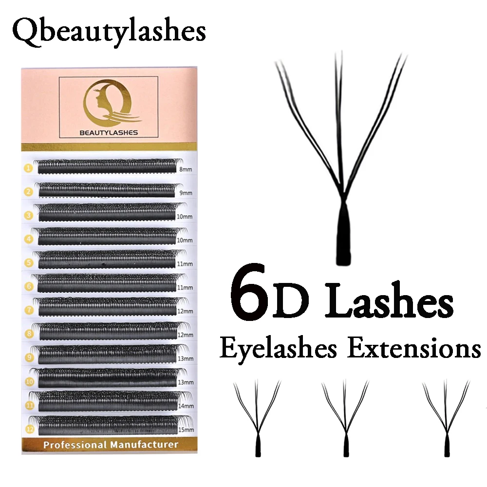 Qbeautyelashes YY 6D W شكل رمش ملحقات YY الطبيعية الفردية لاش ملحقات طول 8-15 مللي متر 6D الرموش الصناعية للماكياج