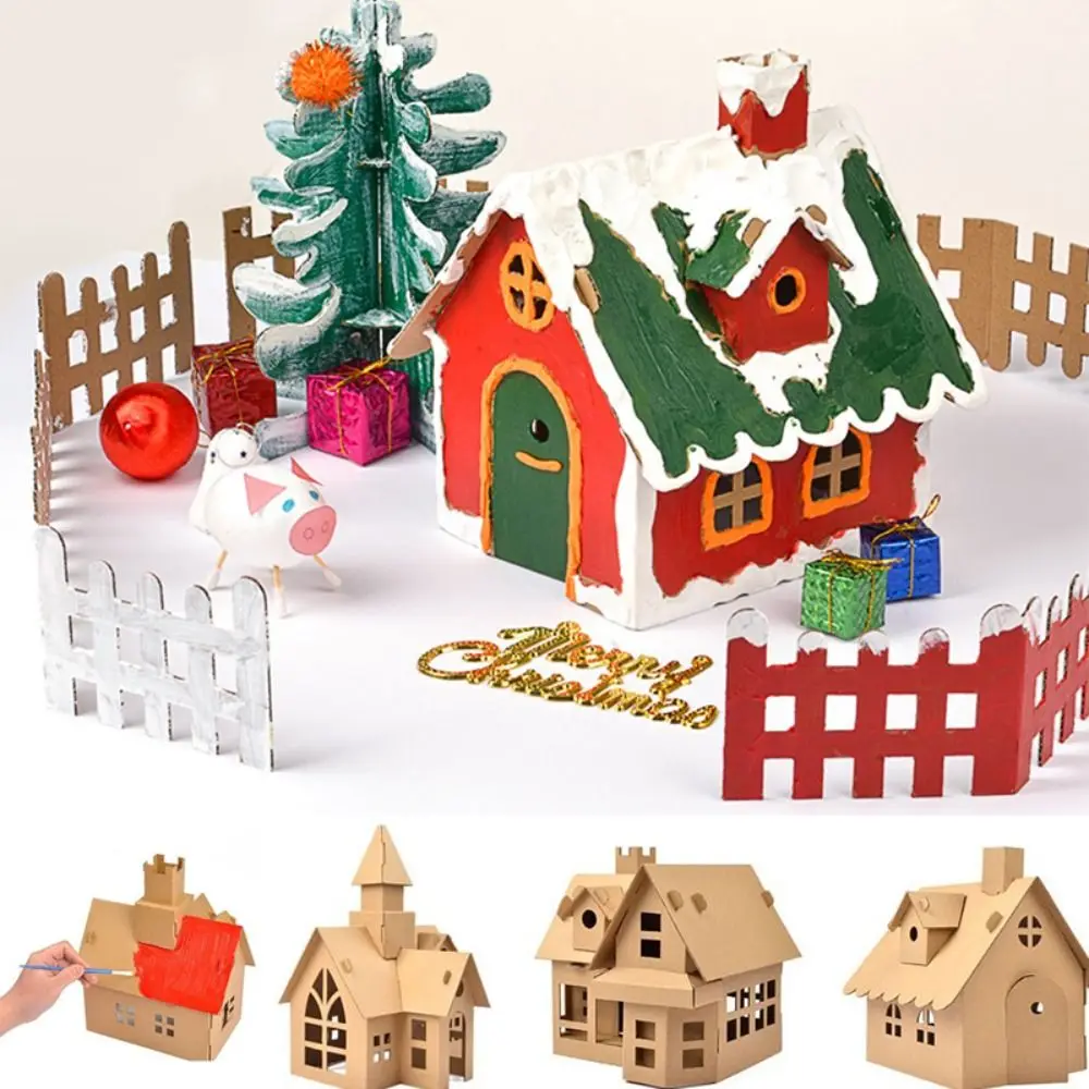 Children Handmade DIY Painting Christmas Biscuit House Festival Decorations Craft Paper Shell House Cookie House Homemade Hut