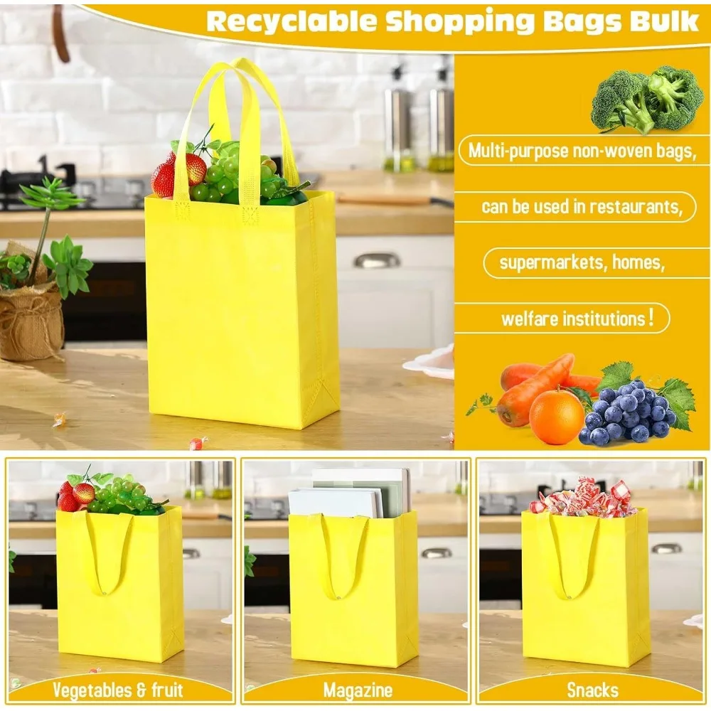 ถุงผ้าแบบใช้ซ้ำได้ แพ็ค 200 ใบ ขนาด 8x4x10 นิ้ว ถุงช้อปปิ้งแบบไม่ทอพร้อมหูหิ้ว เหมาะสำหรับใส่ของชำและของขวัญ น้ำหนักเบา