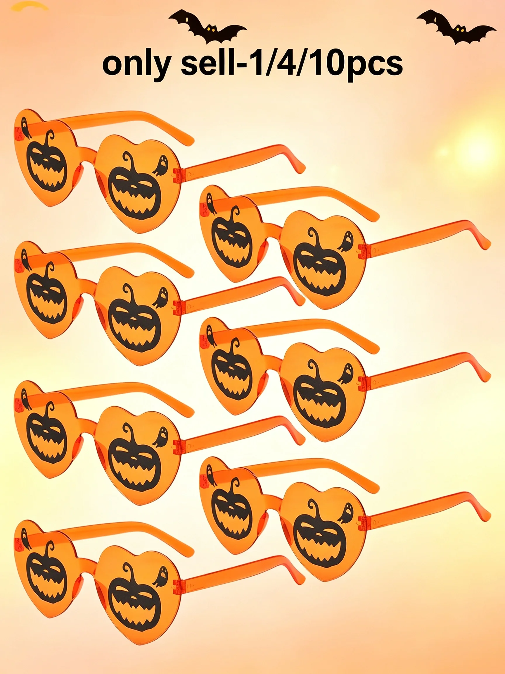 1/4/10pcs Halloween Heart-Shaped Pumpkin Glasses Orange Festival Party Fun Glasses Party Gifts Transparent Party Decorations C