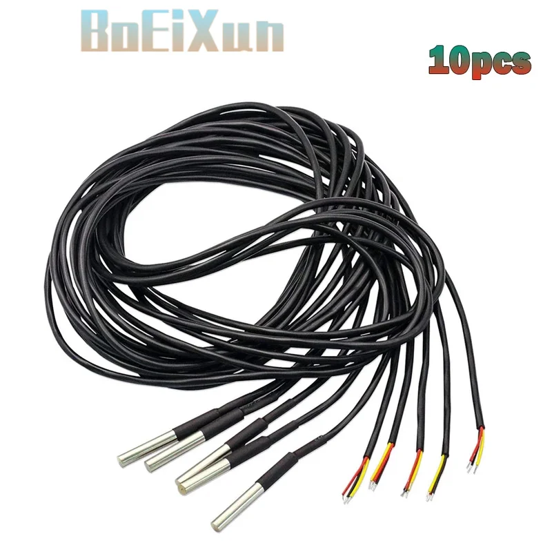 10PCS DS18B20 Stainless Steel Package 1M 2M 3M 5M Waterproof 18b20 Cable Temperature Probe Temperature Sensor 100/200/300/500CM