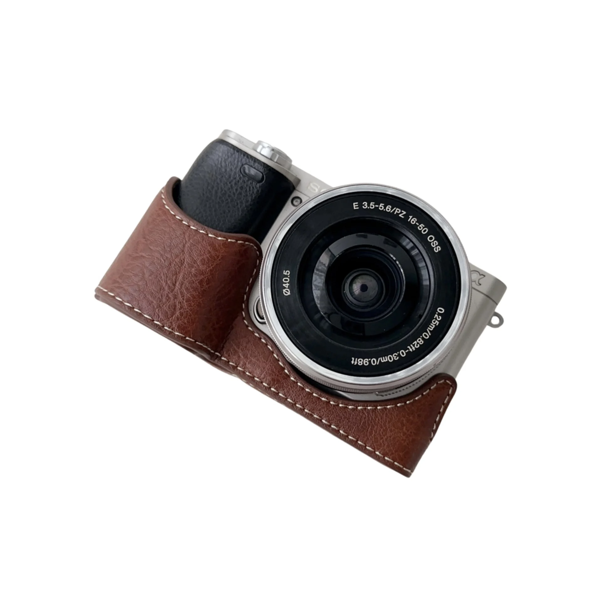 Bolsa para câmera padrão búfalo, Estojo de couro PU, Metade do corpo para Sony Alpha a6400, Capa protetora de abertura