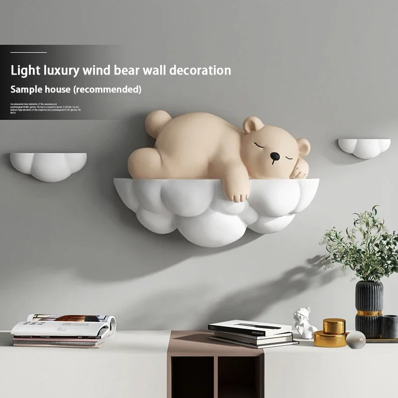 

Home Decor Sculpture Modern Simple Wall Decoration Cloud Bear Room Bedroom Background Wall Resin FRP 3D Hanging Ornament Statue