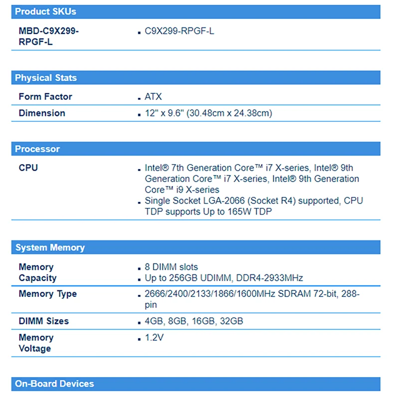 Für Supermicro C9X299-RPGF-L Server Motherboard X299 LGA2066 Unterstützung Core X 4-Wege GPU Deep Learning