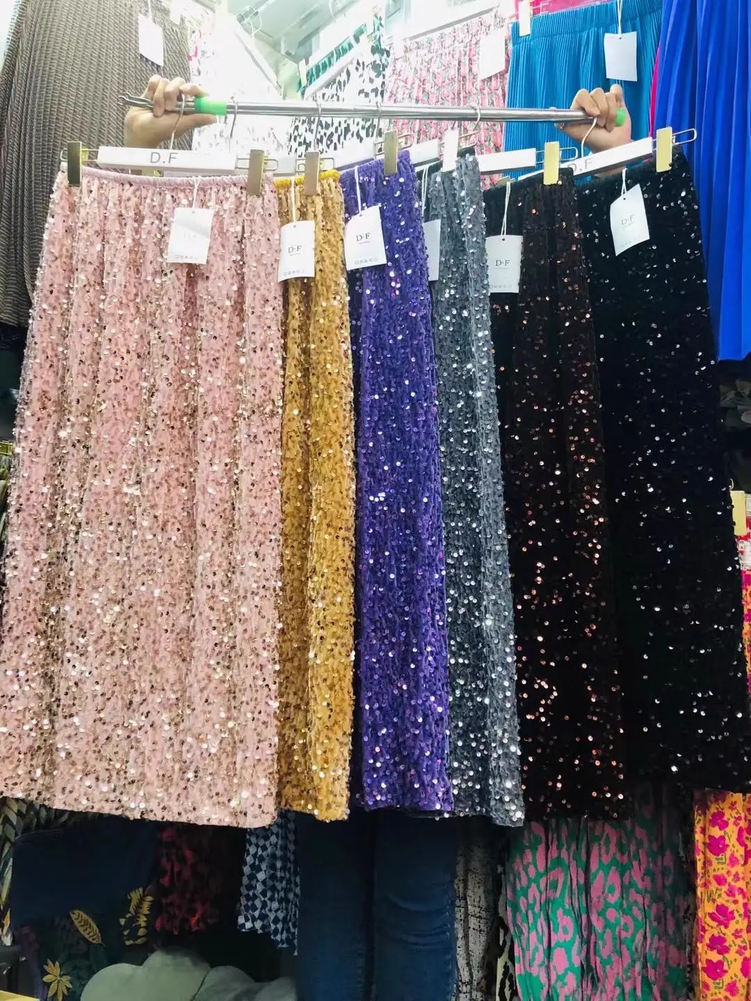 Fashion Korea rok Midi wanita pinggang tinggi belah samping pesta berpayet rok pensil wanita kasual panjang setengah Jupe Dropshipping