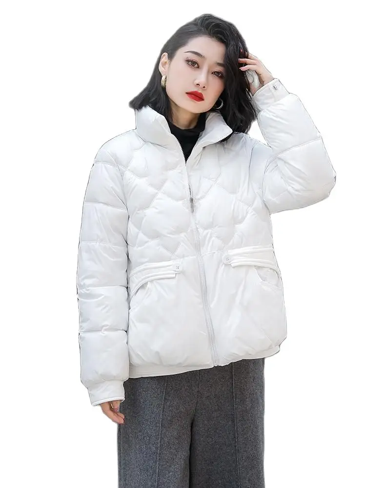 

Parkas Coats New 2023 Short Stand Collar Coat Thick Warm Winter Jacket Women Clothes Casual Loose Outerwear Female Solid Parkas