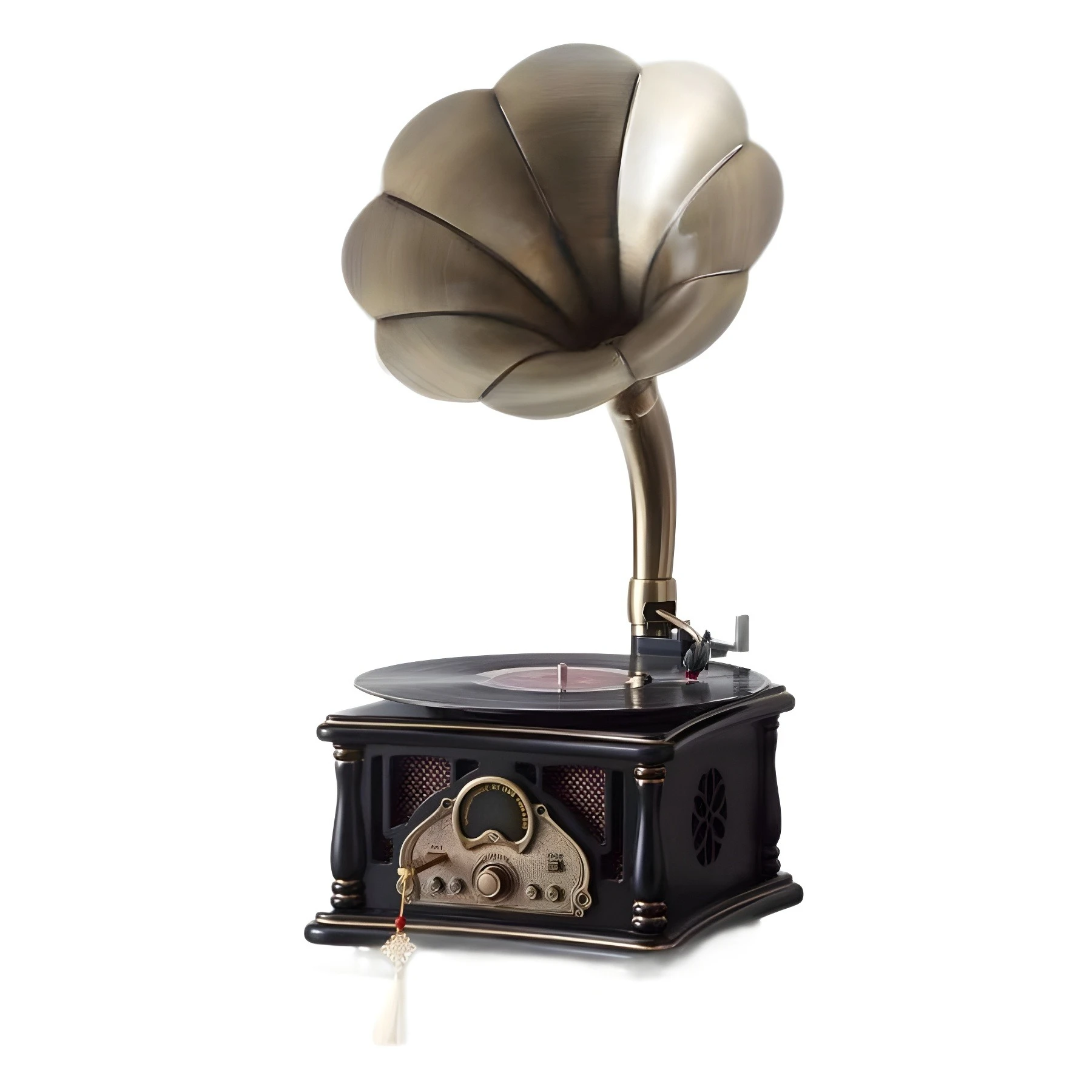 

antique retro, old-fashioned phonograph, speaker, electric record player, large European classical ornament, no
