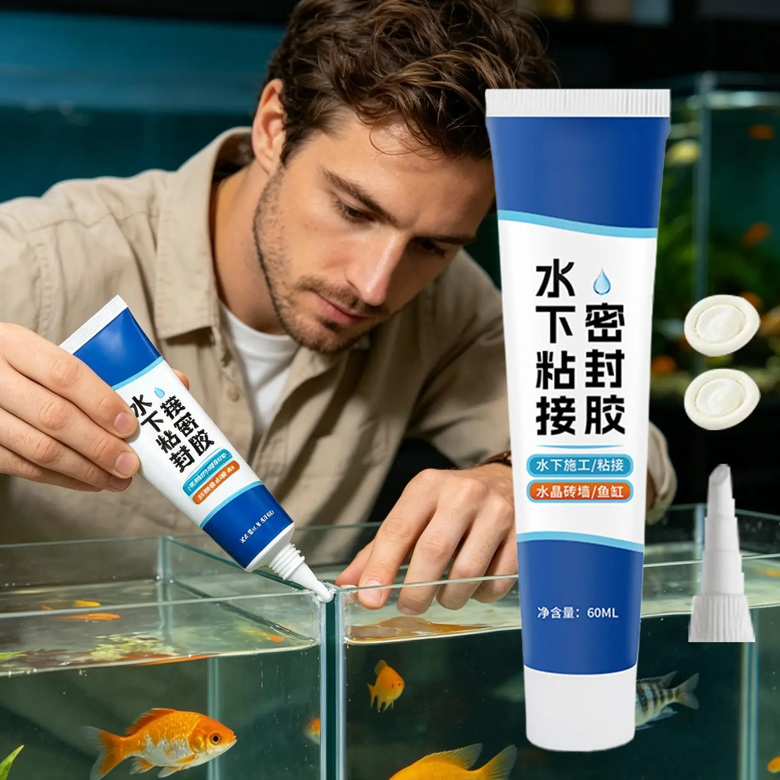 Waterproof Aquarium Sealant 60ml Underwater Bonding for Fish Tank Pond Fountain Shower, Crack Repair & Leak Fix
