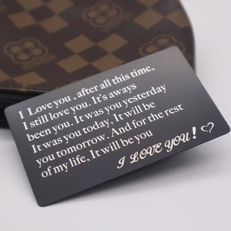

Custom Laser Engraved Matte Black Wallet Insert Metal Steel Card Personalised Metal Weeding Gift Greeting Insert Card
