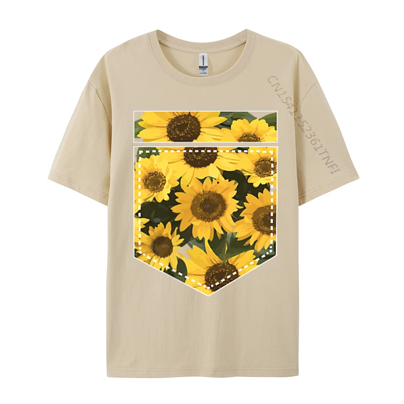 Cute Novelty Sunflower Pocket Funny Flower Print Top T-Shirt Cool Brand New Men Tops Shirt Cool Tee Shirt Pure Cotton Wholesale