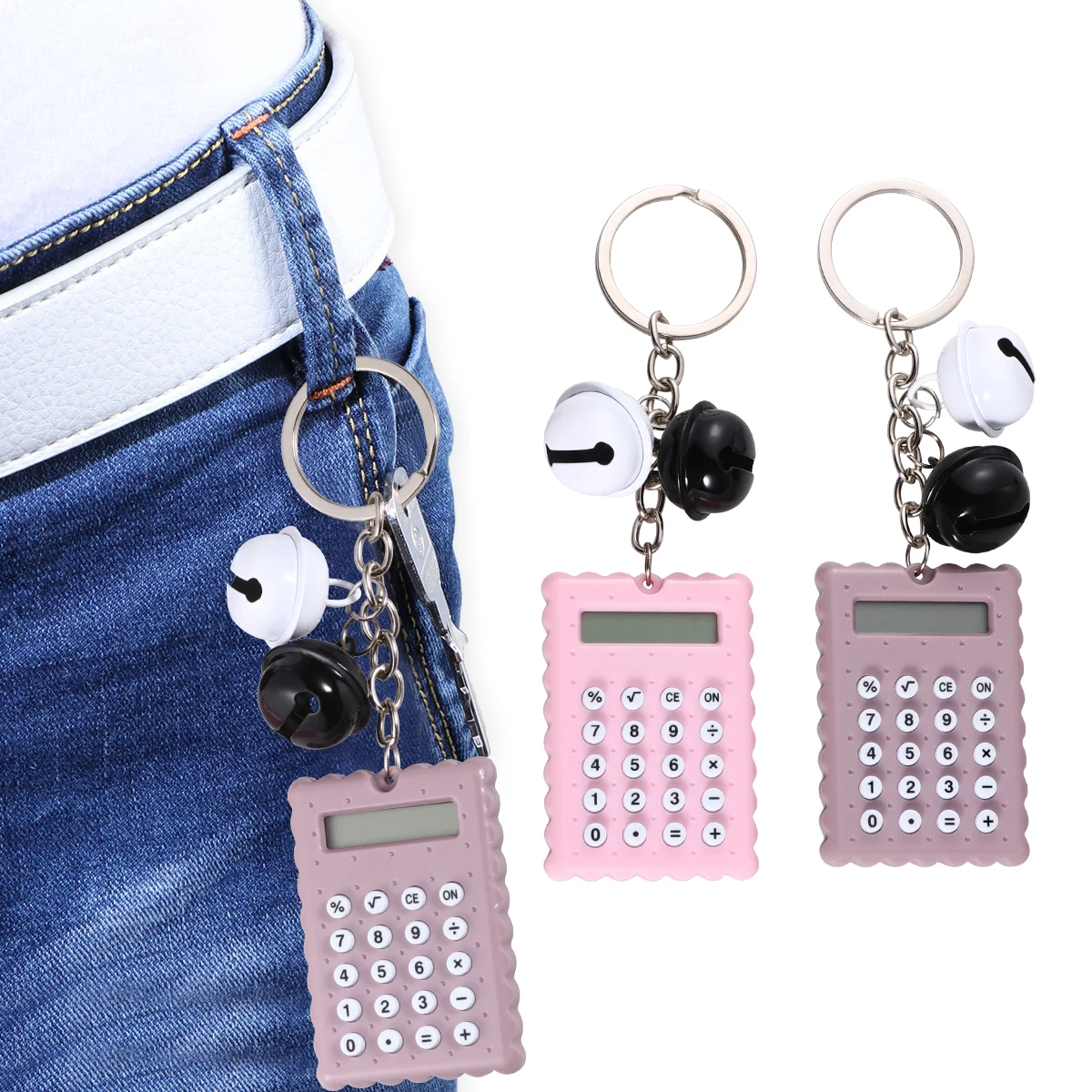 2pcs Mini Keychain Calculator Portable Electronic Calculator For Students School Office Use Key Ring Shaped Compact