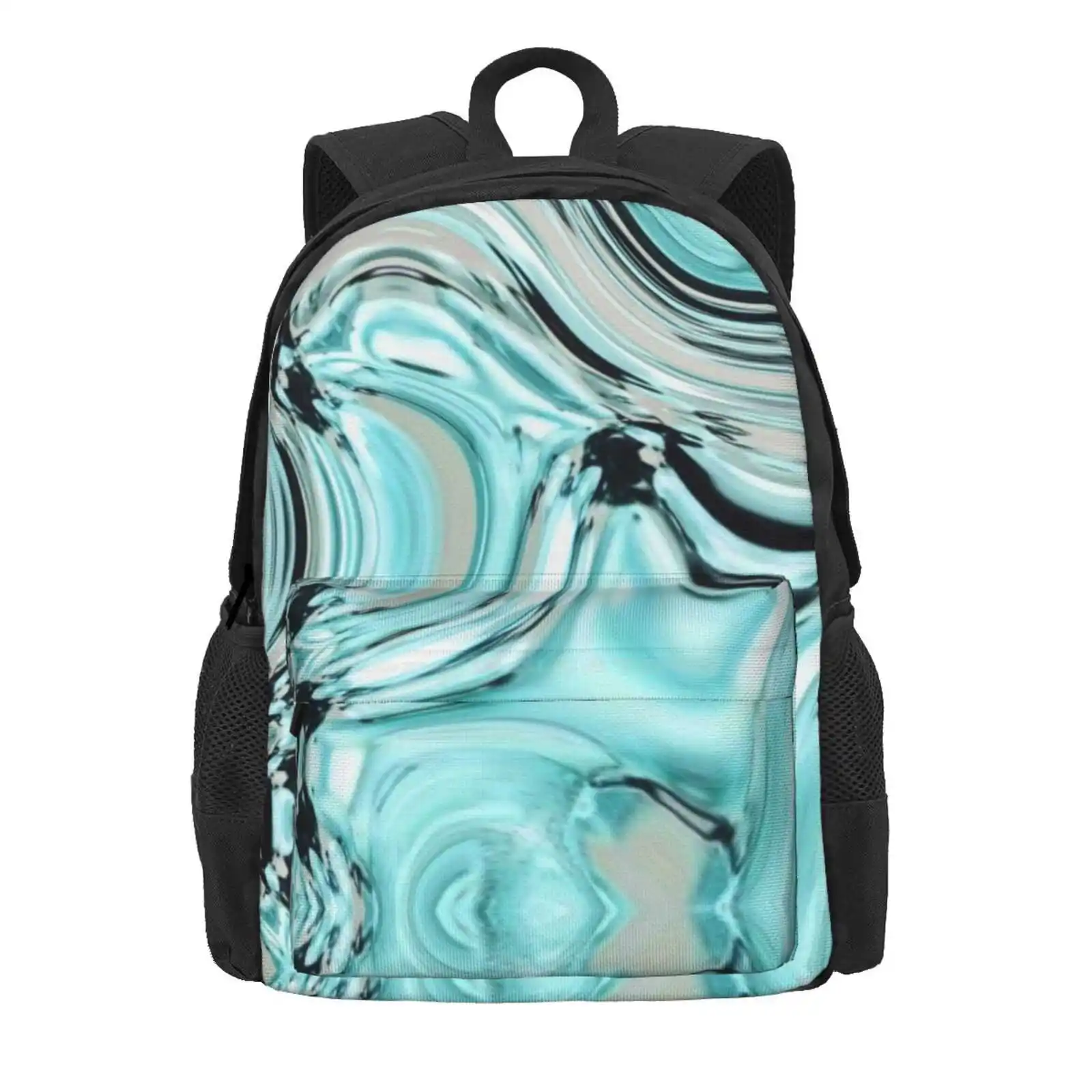 Abstract Pastel Turquoise Aqua Blue Marble Swirls Hot Sale Schoolbag Backpack Fashion Bags Boho Chic Mid Century Modern Boho