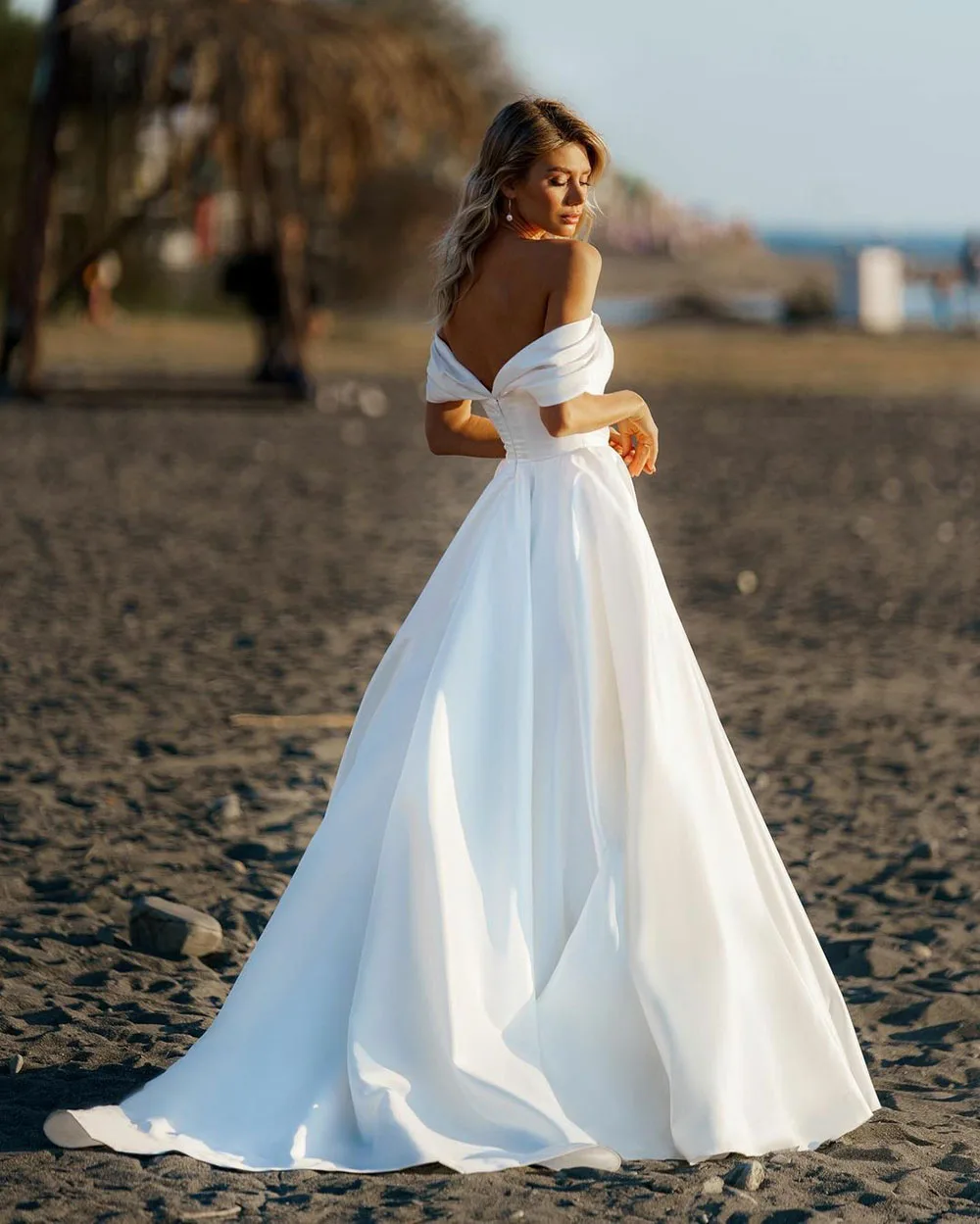 Vestido de casamento feminino fora do ombro na praia, vestido simples linha A, vestido de noiva sexy, 2022