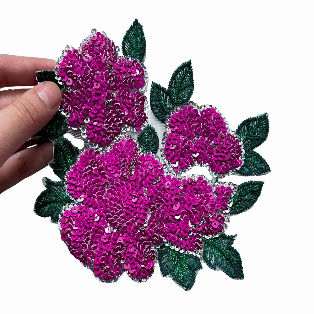 1 Piece Beautiful Purple Sequin Flower Sew On Clothing Accessories Fabric Sticker Applique