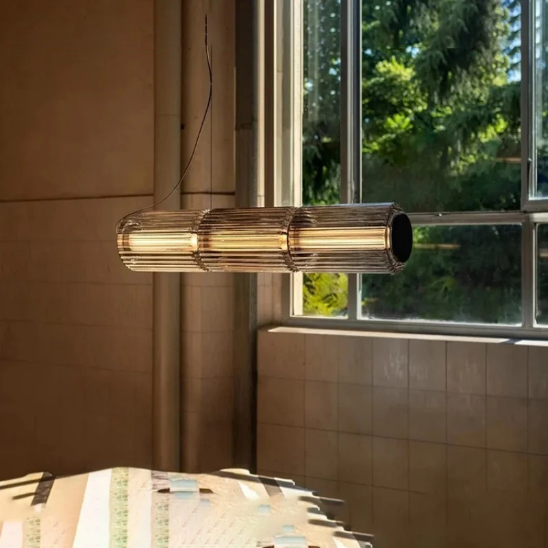 

Italian style smoke grey glass pendant light, Nordic restaurant long bar counter LED pendant light