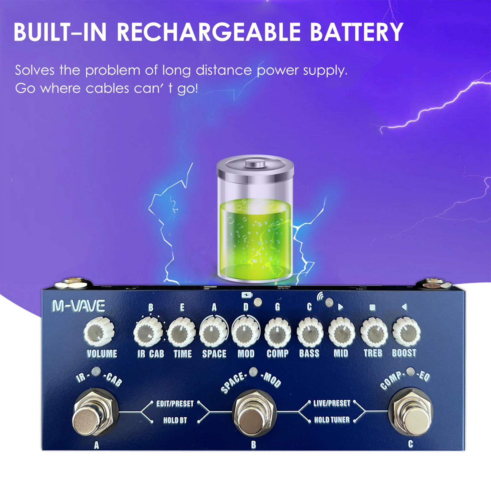 دواسة تأثير الجيتار الكهربائي المحمولة متعددة الوظائف من M-VAVE CUBE BABY مع واجهة تشغيل الموسيقى اللاسلكية من النوع C #4