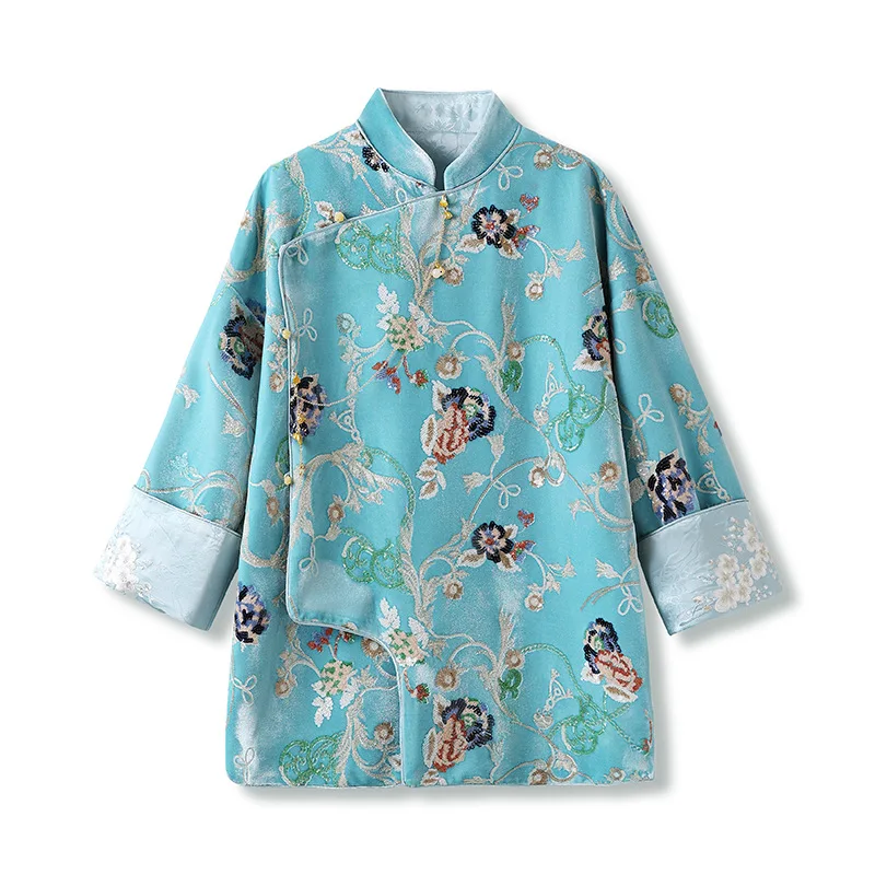 Women Luxury Sequined Embroider Flower Jacket 2026 Spring Autumn New Tang Suit Blouse Ladies Vintage Chinese Style Hanfu Coat