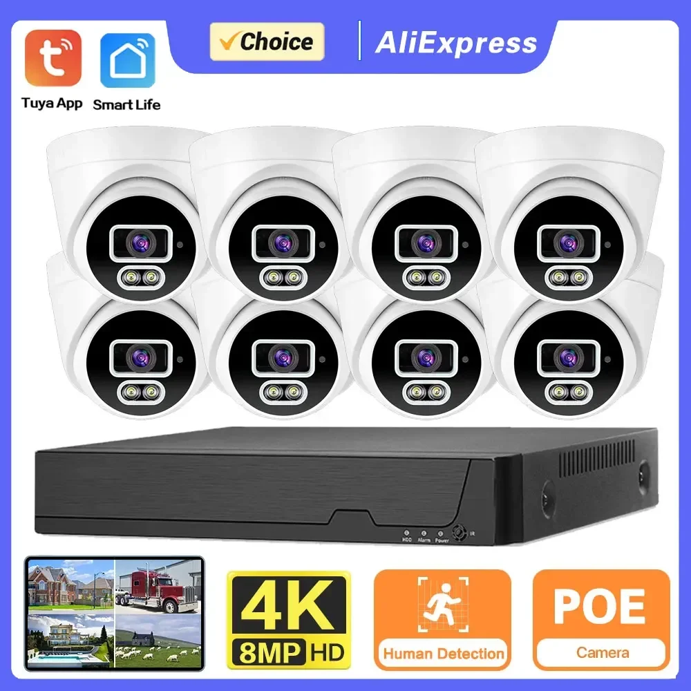 

Tuya H.265 8CH 4K POE NVR Kit Ai Human Detection Audio Dome Indoor Waterproof CCTV Security IP Camera Video Surveillance Set 4CH