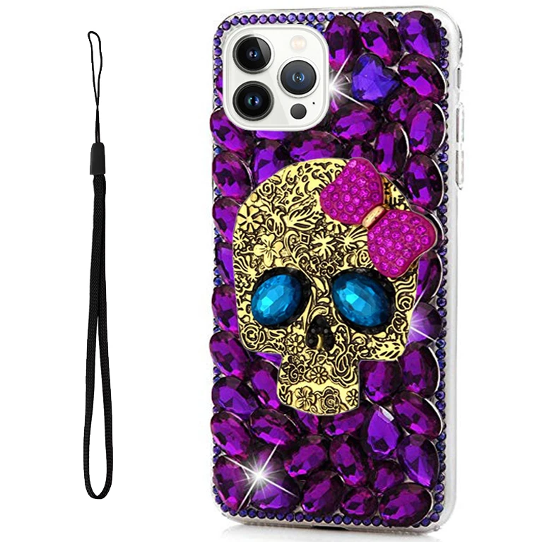 Luxury Phone Case For iPhone 16 15 Pro 7 8 Plus Glitter Diamond Funda 11 12 13 14 Pro Max XR XS 6 6S Soft Silicone Skull Cover