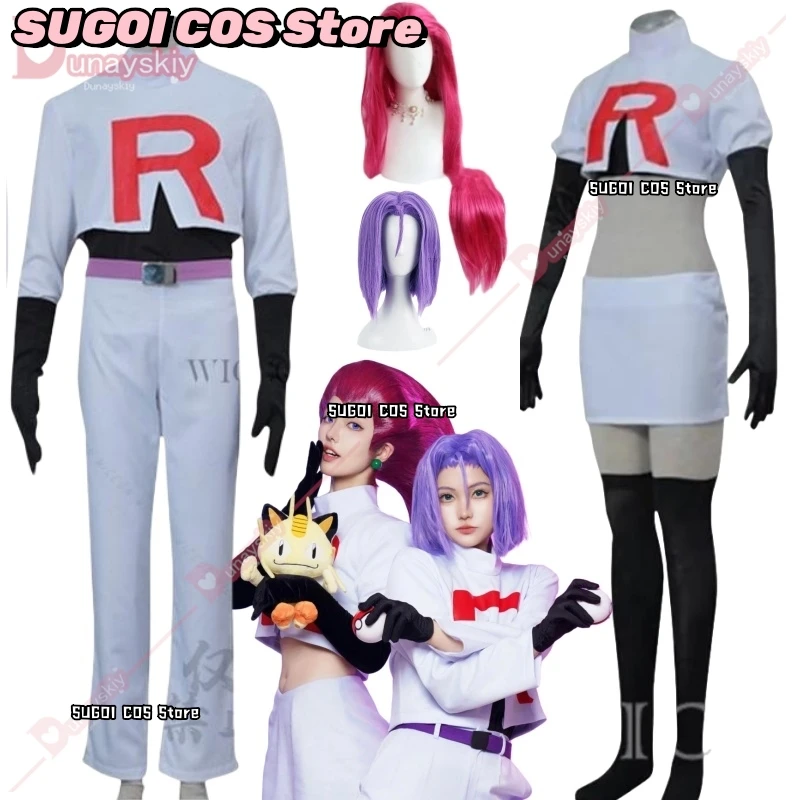 Anime Cosplay Kostüm für Team Erwachsene Rockets Jessie Musashi James Kojirou Halloween Cosplay Kostüm Komplettset Spielzubehör