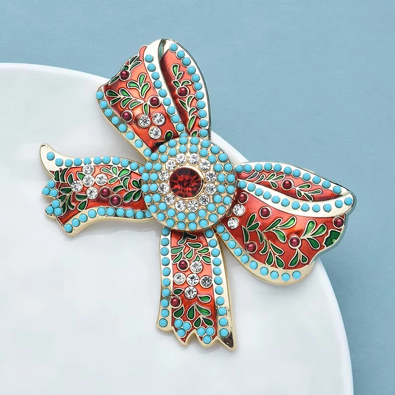 Wuli&baby Vintage Big Enamel Bowknot Brooches For Women Lady Beautiful New Year Knot Party Office Brooch Pins Gifts