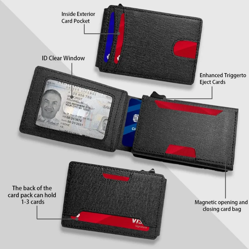 Blocking Leather Slim Wallet Credit ID Card Holder Purse Money Case for Men Women Porte Carte Badge lanyard Card Holder