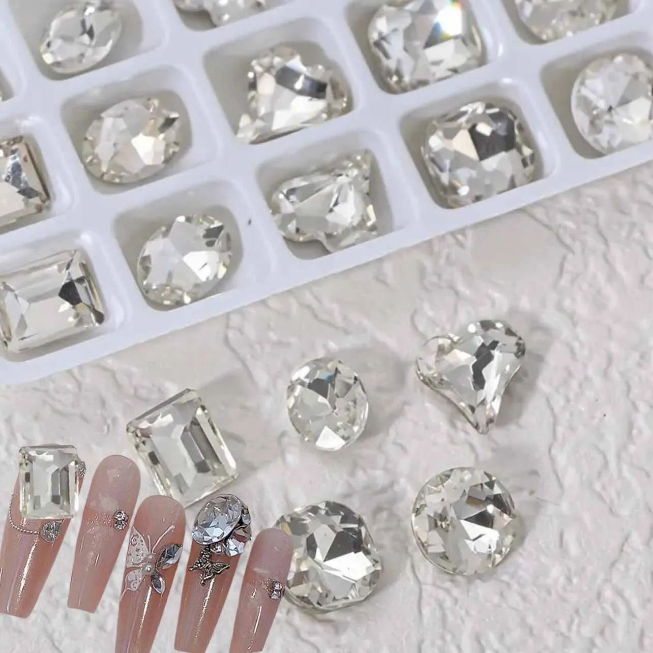 25/50 قطعة ثلاثية الأبعاد الزجاج الشفاف الماس مسمار حجر الراين الكورية نمط 8x8 مللي متر متعدد الشكل كريستال الماس مجوهرات أظافر فاخرة مسمار جوهرة
