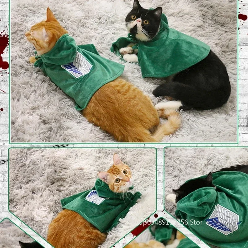 SN66 Christmas Anime Attack Titaner Cape Pet Cat Survey Corps Green Cloak Cosplay Costume Halloween Party Photography Props W&C@