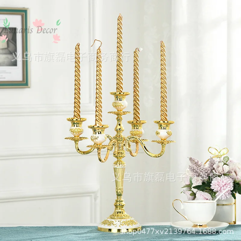 Three heads, five heads, gold and silver candlesticks, hotel clubhouse model room, home decoration, wedding shooting props