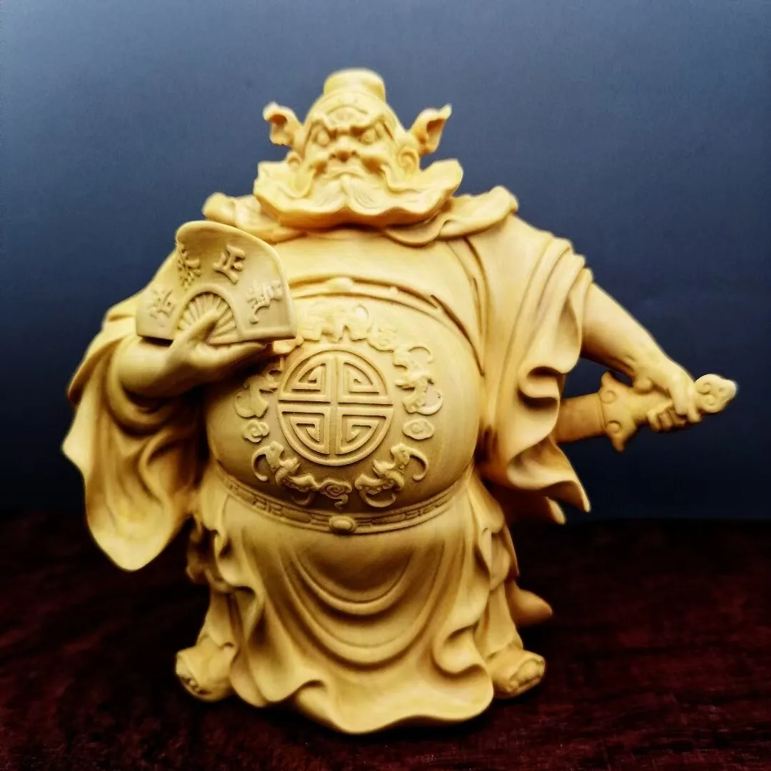 Chinese Boxwood Wood Hand Carved Zhong-Dao catches ghosts Statue