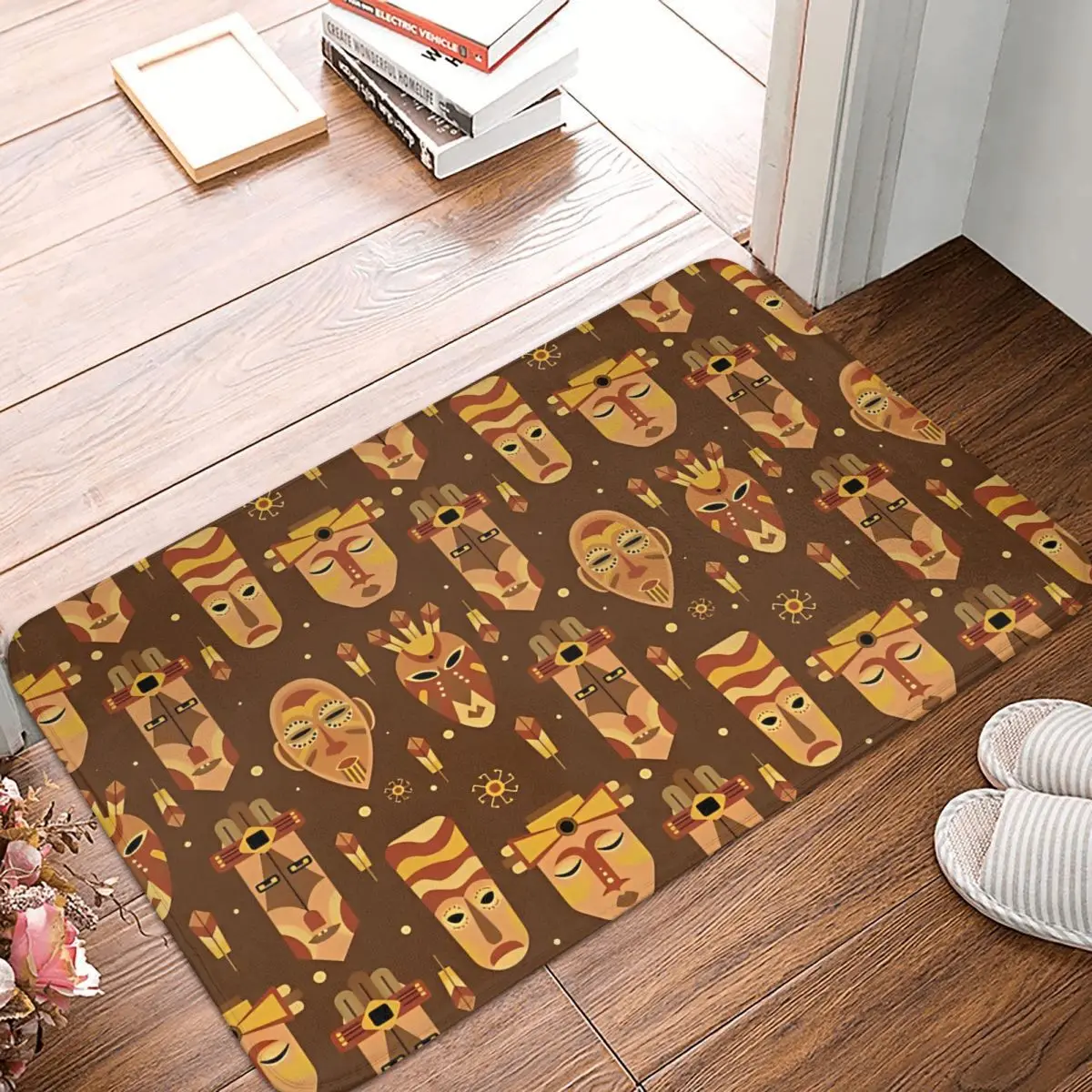 

African Ethnic Print Bath Mat African Ethnic Masks Doormat Flannel Carpet Entrance Door Rug Home Decoration