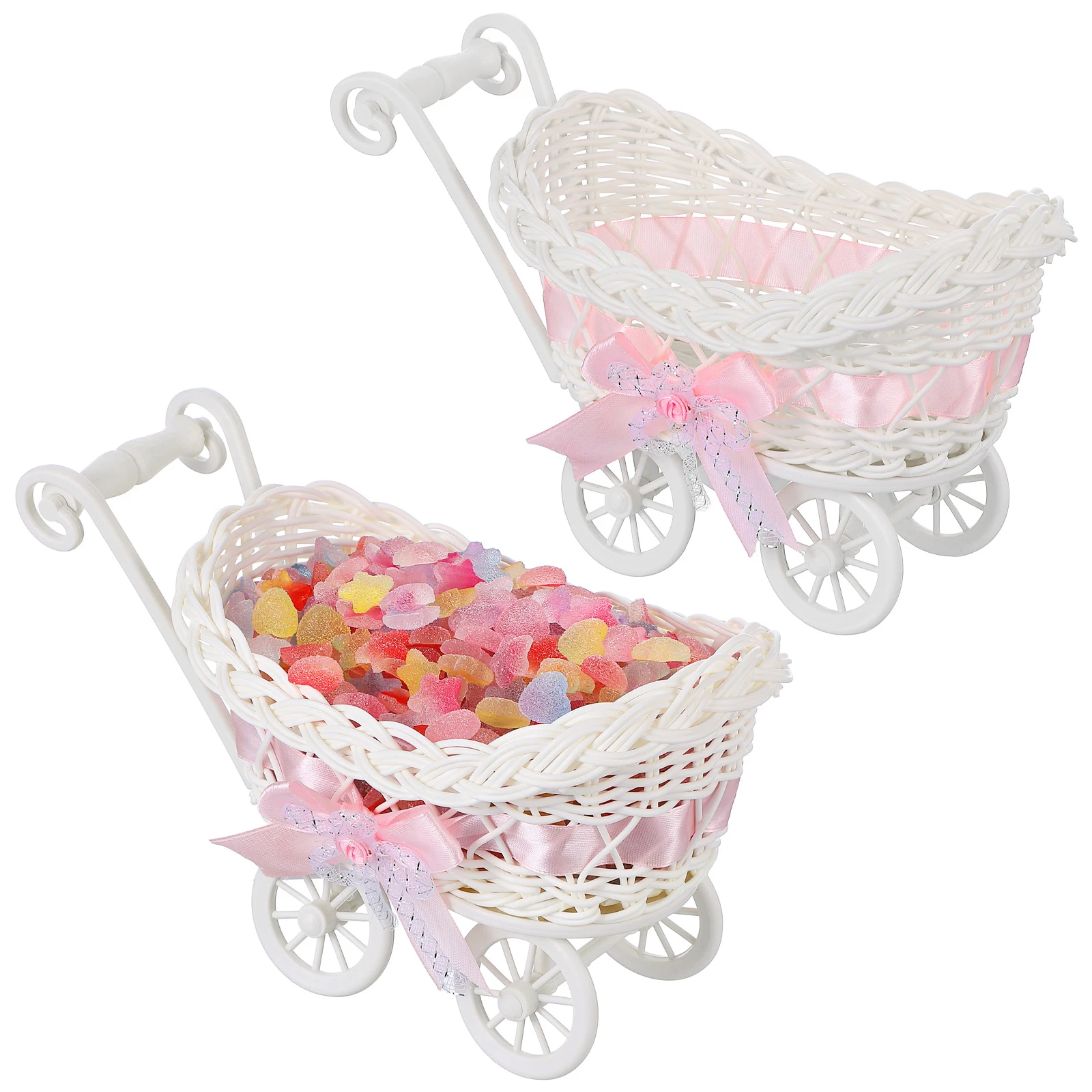 

2Pcs Simulated Rattan Baskets PP Material Woven Design with Wheels for Baby Shower Candy Storage Home Organization Decor