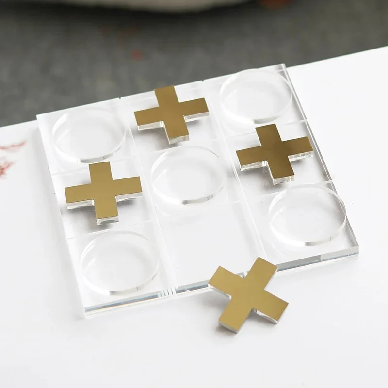 Transparent Acrylic Tic-Tac-Toe Game Chessboard Geometric Artwork Ornaments Desk Decoration Chess Pieces Casual Chess Games