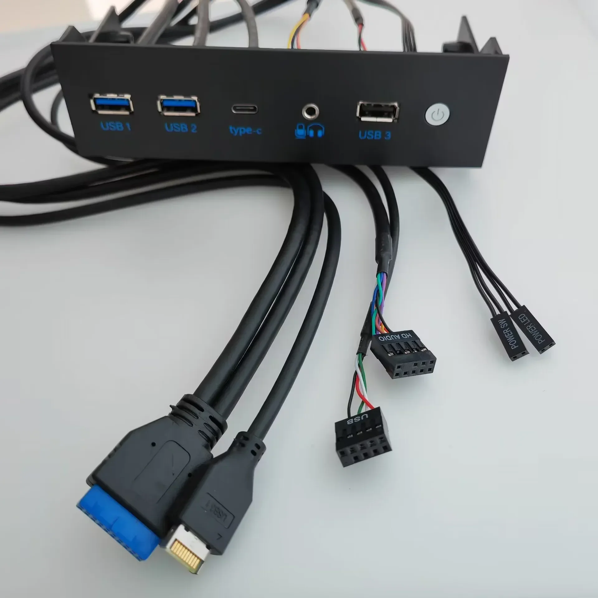 Host Case Motherboard Extension Cable 19P 9Pin To 2-Port USB 3.0 3.1 HD Audio Type E Type-C Power SW Led 5.25in Front Bar Panel