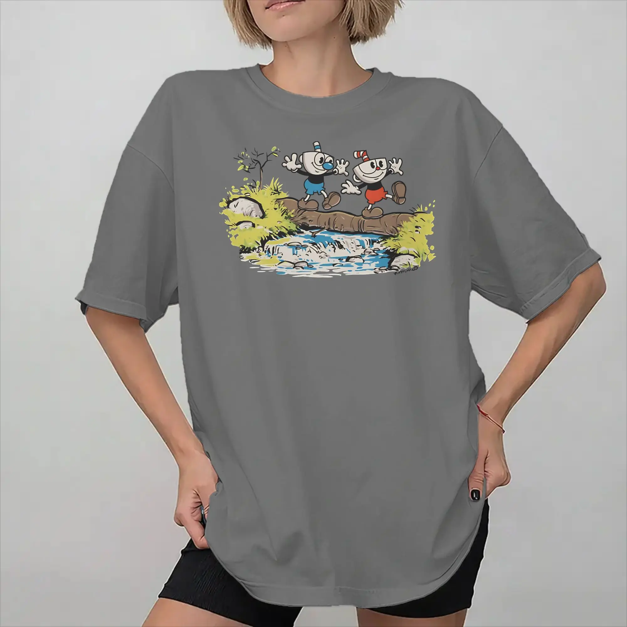 Cuphead and Mugman cup mug New Arrival T Shirts for Men Women  Pure Cotton  Tee Shirt Clothes