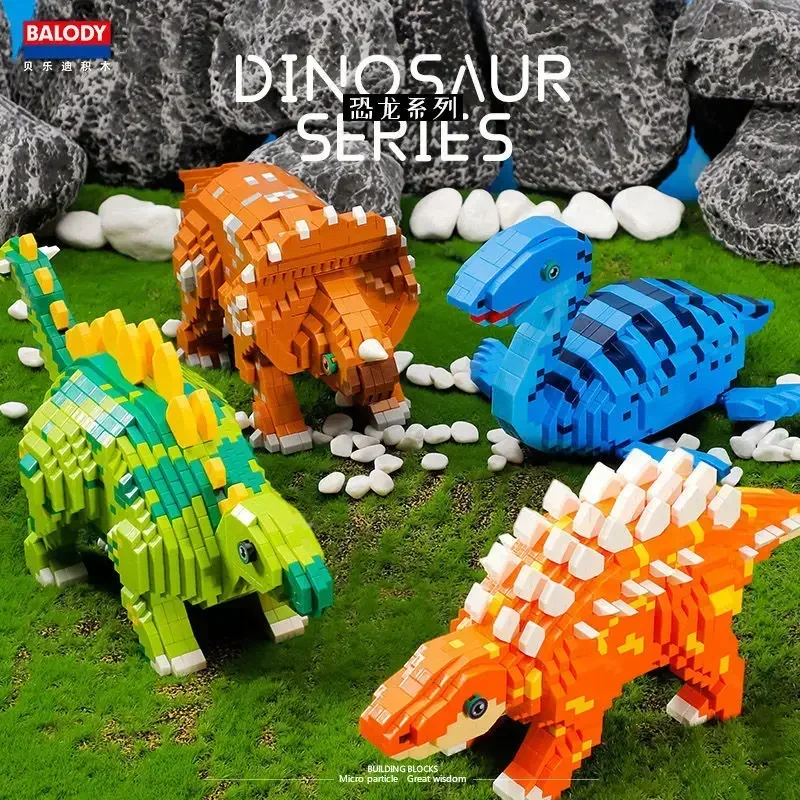 BALODY Dinosaur Building Blocks Puzzle Mini Diamond Blocks Dinosaurs Collection Kids Hobby Cartoon Models of Dinosaurs 1500+ pcs