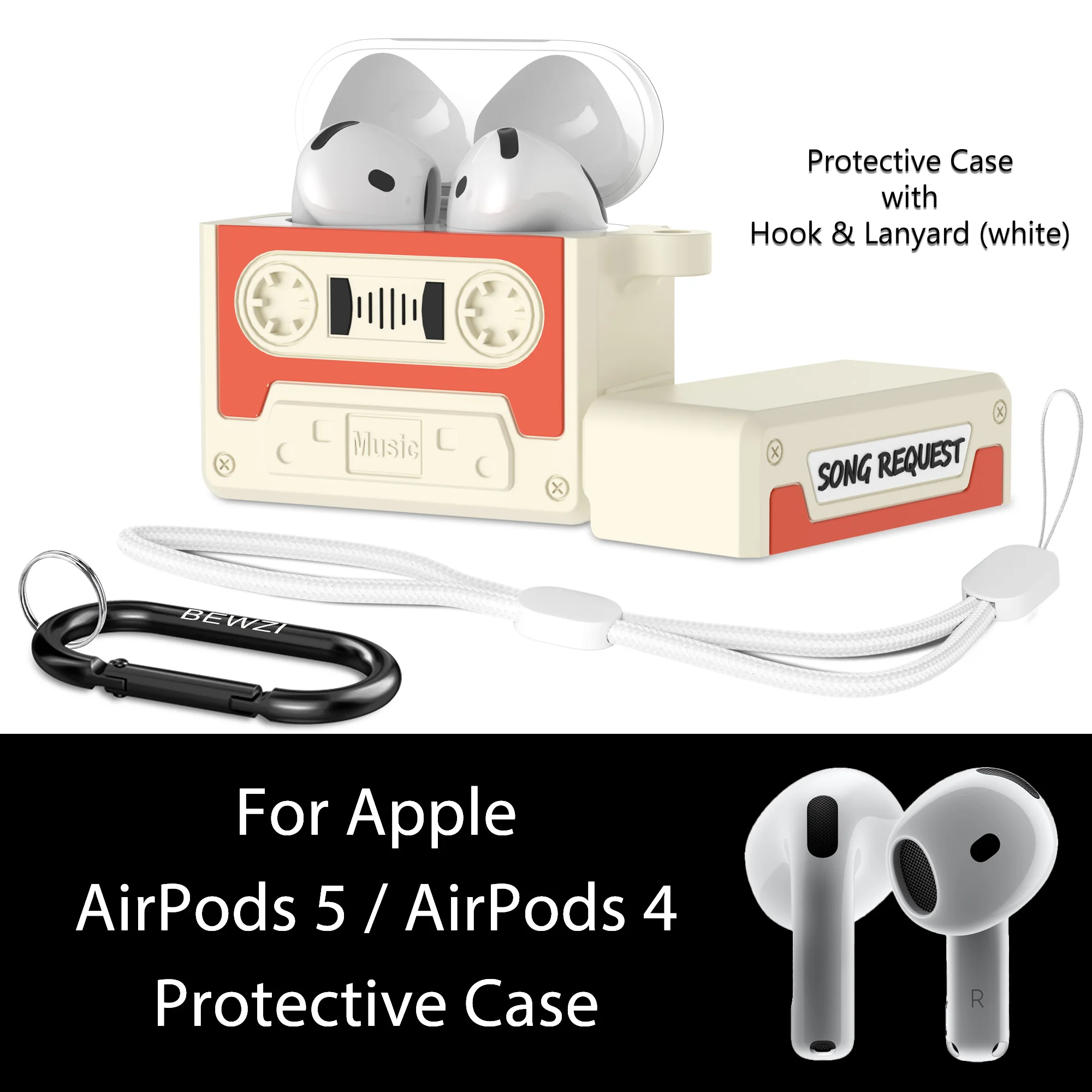 Protective Case For AirPods 5 / AirPods 4, Drop-proof Thickened Design, Comes with Lanyard and Hook, For AirPods 5 Case Cover