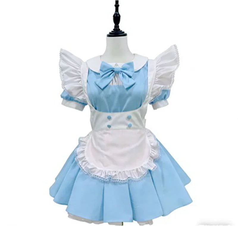 Anime Girls Cute Cosplay Pink Blue Purple Green Maid Outfit Lolita Dress Waitress Costumes Comic Con Dress Up Short Sleeve - view 6
