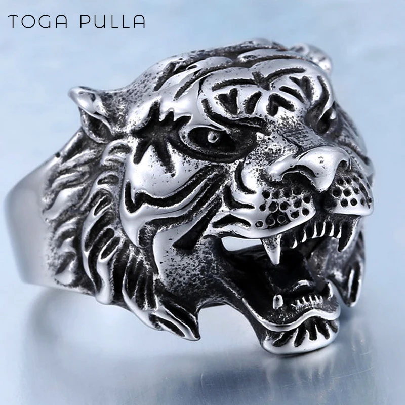 Domineering Gold Color/Black/Silver Color Tiger Ring Cool Men Stainless Steel Gothic Punk Biker Ring Fashion Male Animal Jewelry