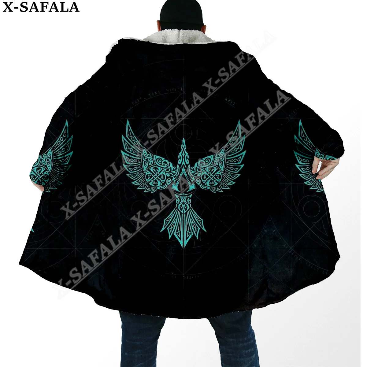 Raven Tattoo Symbol Viking Armor 3D Print Dream Cloak Thick Warm Hooded Men Overcoat Coat Windproof Fleece Cape Robe Blanket-2