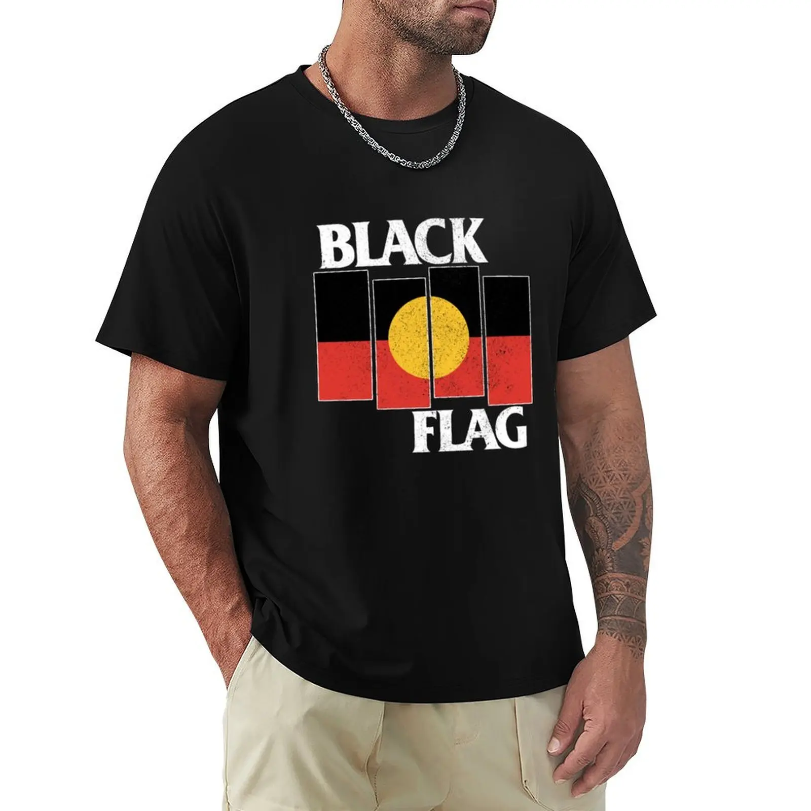 Indigenous Black Flag [Black Worn Look] T-Shirt Holiday Party Tee Shirt