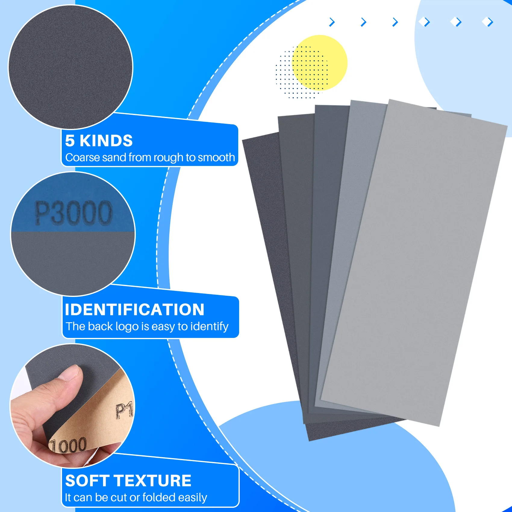 

ABYN-20Pcs Wet Dry Sandpaper, High Grit 1000/2000/3000/5000/7000 Sandpaper Sheets Assortment For Wood Metal Polishing Automotive