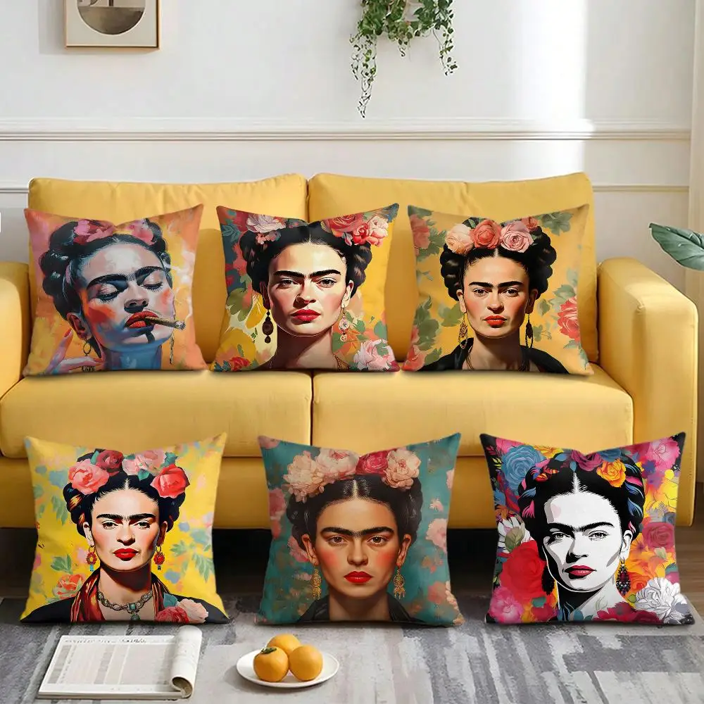 Classic Art F-Frida Kahlo Cushion Cover Soft Plush Fabric Double-Sided Printed Pillowcase for All Seasons Home Decor