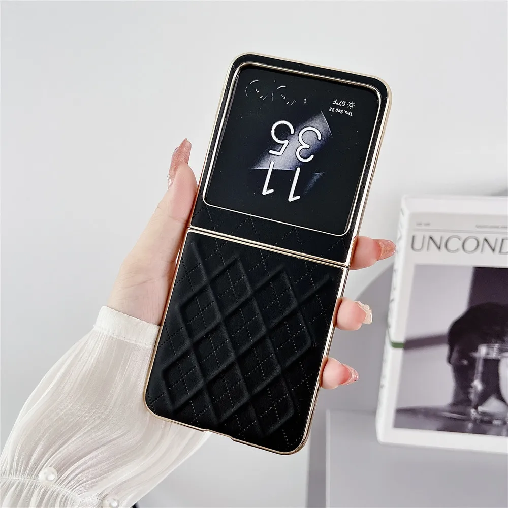 Korean Fashion Electroplated Rhombic  Leather Case For Motorola Razr 40 Ultra Case 2023 For Moto Razr 40 Ultra Cover Razr40 Case image 2