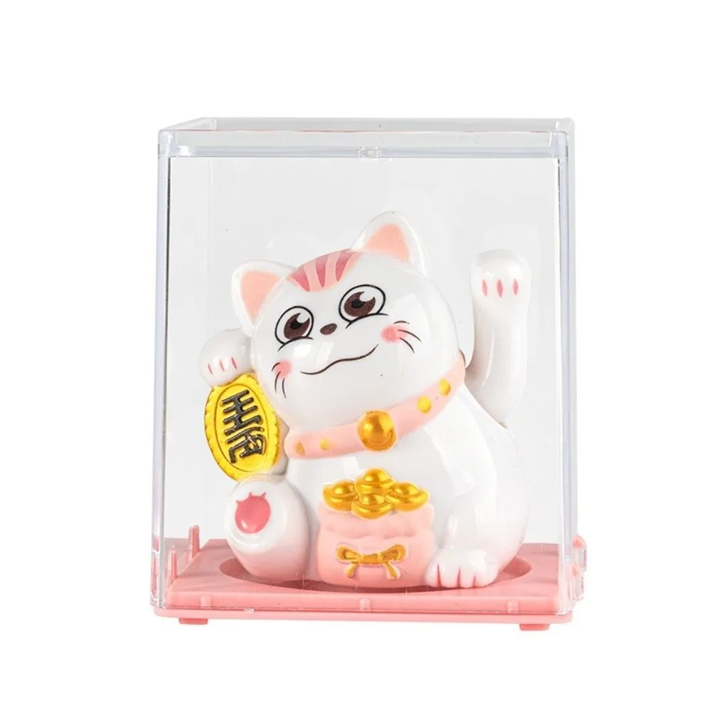 Good Lucky Light Energy Maneki-neko Waving Hand Plastic Lucky Cat Figurines Welcoming Desktop Ornament Home Decor