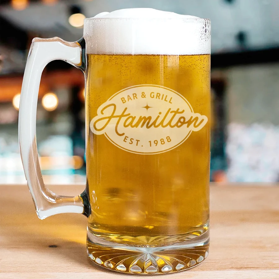 500ml Personalized Beer Mug Laser Engraving Custom Beer Glass With Handle for Corporate, Brother, Father, Lover, Husband Gift