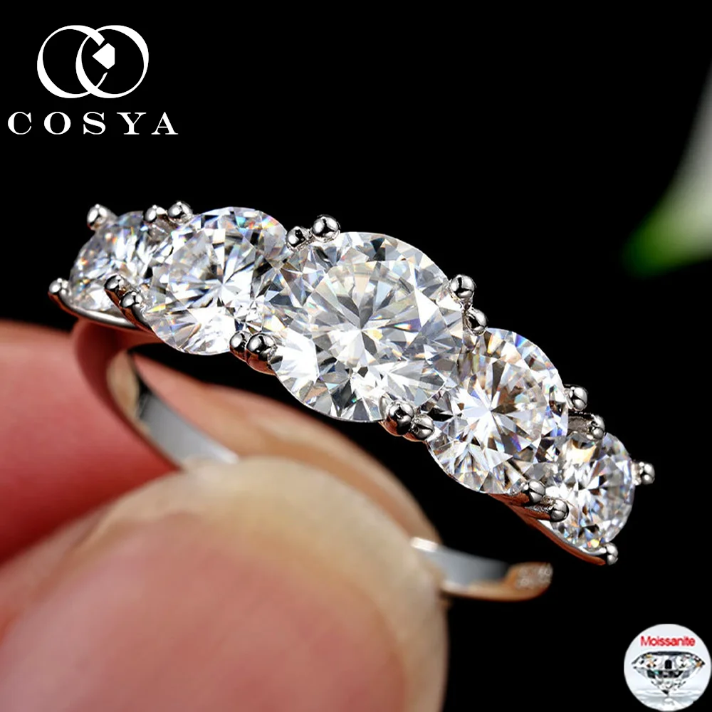 

COSYA 3,6 карата D Цвет Муассанит Кольца Для Женщин Стерлингового Серебра S925 Пять Каменных Сверкающих Лабораторных Бриллиантов Обручальное Кольцо Изысканные Ювелирные Изделия