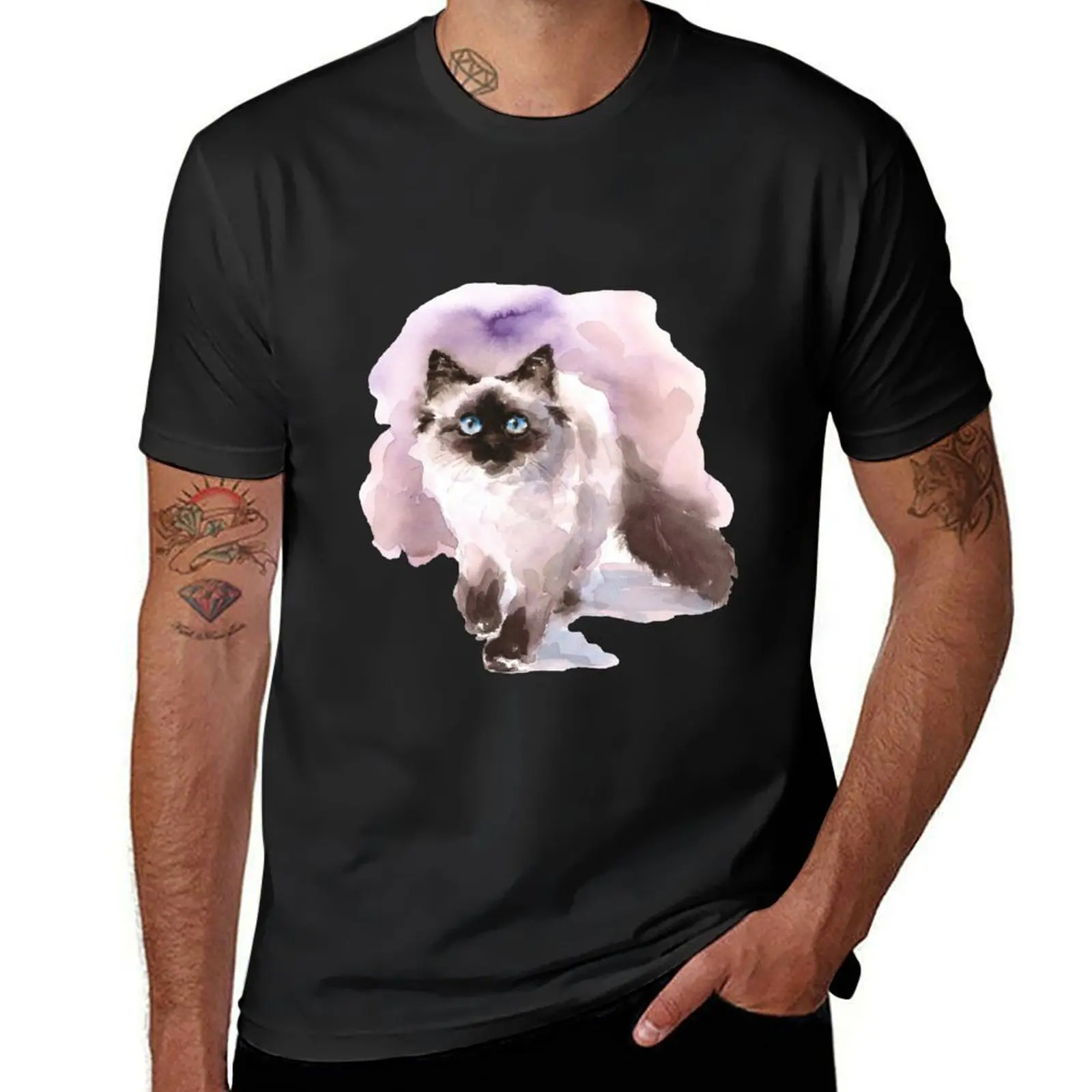 Watercolor Siamese Cat T-Shirt blanks for a boy plus size tops designer t shirt men