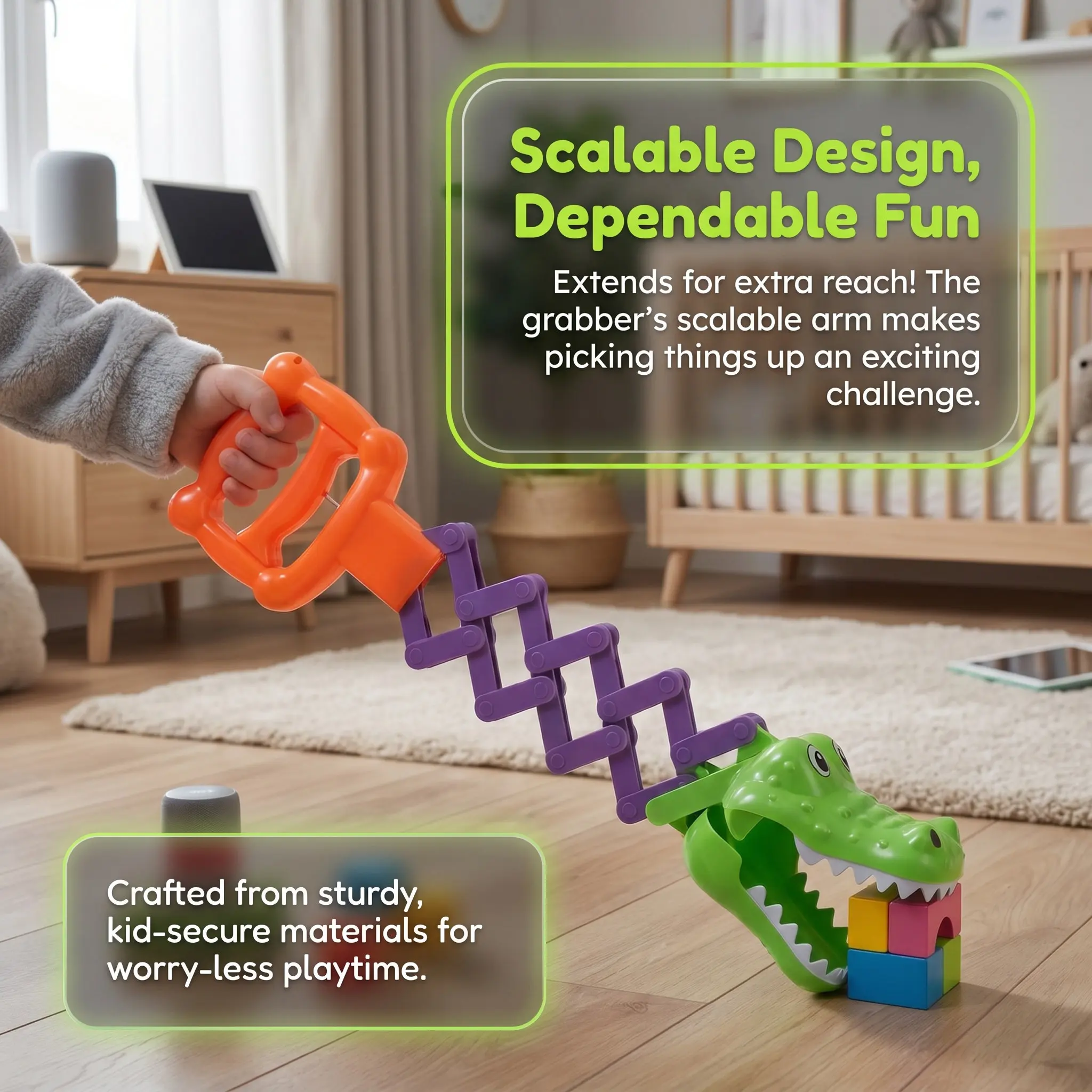 Retractable Alligator Grabber Toy Mechanical Reacher Arm Spring Action Interactive Party Gift for Kids