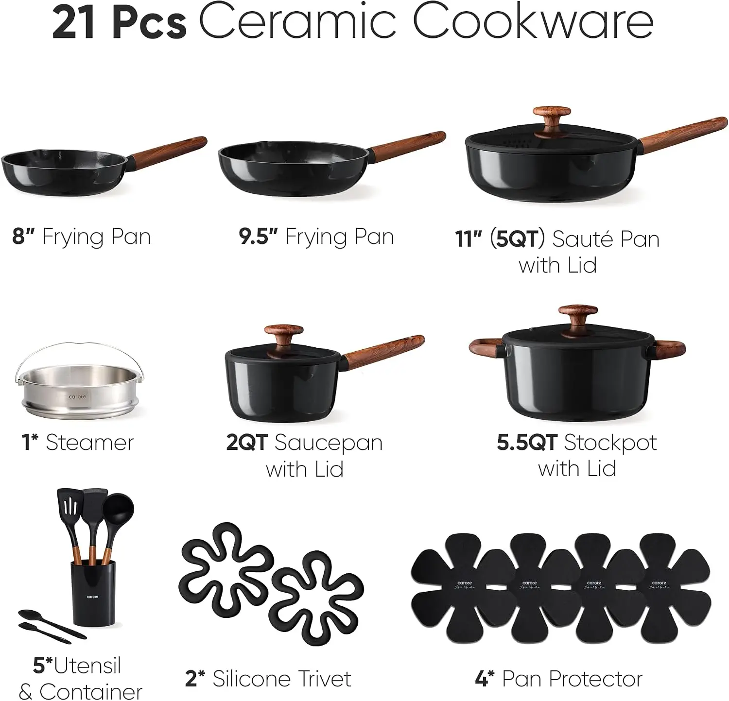 21 Pcs Ceramic Cookware Set Pots Pans Set Non Toxic Healthy Cooking Set Silicone Lids Dishwasher Safe Even Heating Steamer Silic